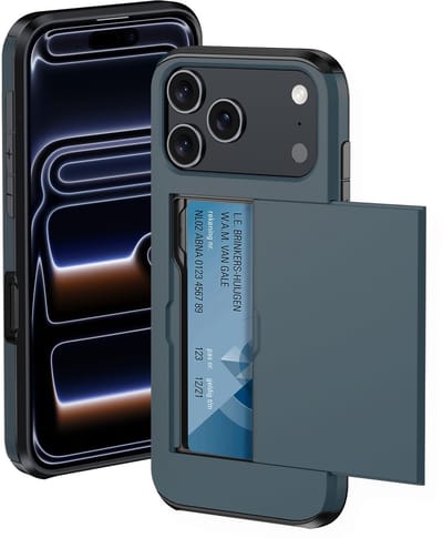Hoesje Geschikt voor iPhone 17 Pro / 18 Pro Hoesje Met Pasjeshouder Hard Case Met Kaarthouder - Hoes Geschikt voor iPhone 17 Pro / 18 Pro Hoesje Pashouder Case - Donkerblauw