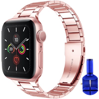 By Qubix compatible Apple Watch bandje staal - 38mm - 40mm - 41mm - RVS metaal schakelband - Rosé goud