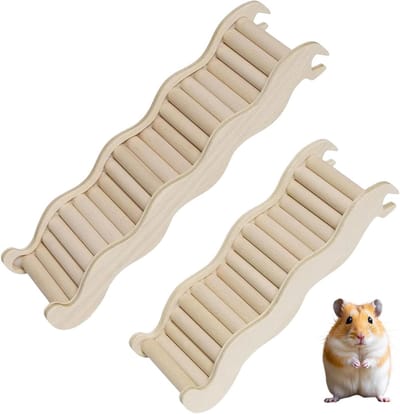 Houten Hamsterladder - Klimtrap Kleine Dieren - Verrijking Kooileven - Golvend Ontwerp - 21 en 26 cm - Houtkleur