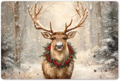 Placemats 45x30 cm - Placemat kunststof - 1 stuk - Kerst - Rendier - Winter - Krans - Borden onderleggers - Decoratie voor op tafel - Keuken tafeldecoratie accessoires - Vinyl onderlegger - Tafelversiering