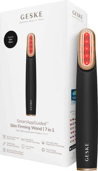 GESKE Skin Firming Wand | 7 in 1 | Anti-aging | MicroCurrent Facelift | Huidverzorgingstool | Rimpels verwijderen | Gezichtsversteviger | Rode ledtechnologie | Draaibare kop