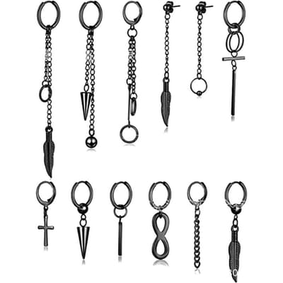 12 STUKS Metalen Kwast Oorbellen Roestvrij Staal Decoratieve Hangende Oorbellen Oorbellen Sieraden Set Zwart gray