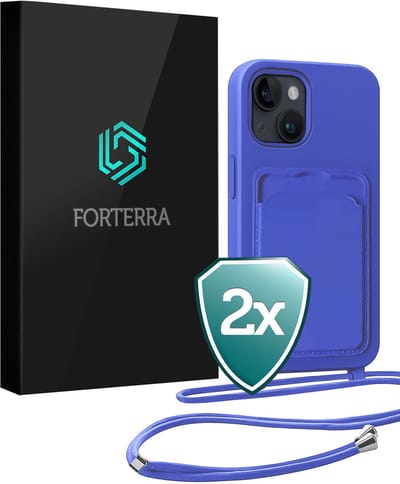 Hoesje Geschikt voor iPhone 13 Pashouder Case Siliconen Hoes Met Koord - Hoes Geschikt voor iPhone 13 Met Telefoonkoord Hoesje Back Cover Met Pasjeshouder - Felblauw - 2 PACK