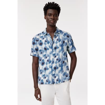 John Varvatos Sean Short Sleeve Shirt Fountain Htr Size: S | Casual Shirts Outlet | Heren | Blauw