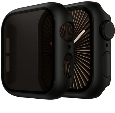 Hoesje + Privacy Screenprotector Apple Watch 46mm series 11/10 – Gehard Glas Cover + Shock Proof Case – Zwart