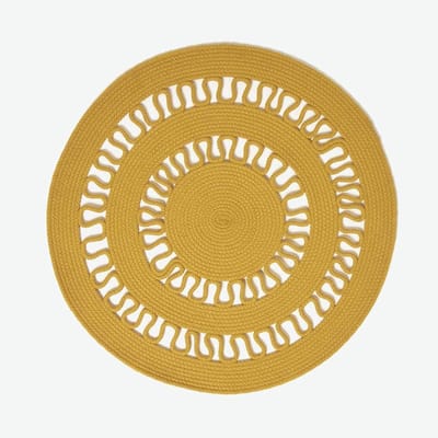 Unyqoos® Rond mosterdgeel katoenen vloerkleed in retro bohemian stijl voor elke ruimte