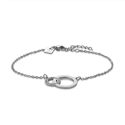 Twice As Nice Armband in edelstaal, 2 cirkels, kristallen 17cm+3cm