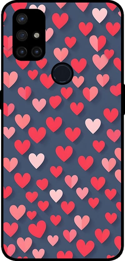 Smartphonica Telefoonhoesje Geschikt voor OnePlus Nord N10 5G met Roze en Rode Hartjes Opdruk - TPU Backcover Case With Rosé and Red Heart Design geschikt voor OnePlus Nord N10 5G