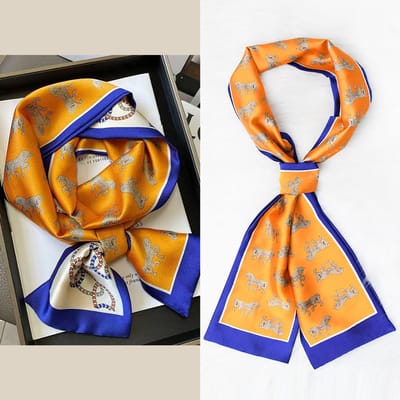 Zijden sjaal-stijl zijden sjaal voor dames - Kleurblokkenprint - Fris en delicaat - Decoratieve shawl over shirts -36，14*150CM