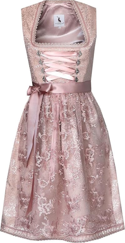 Elegante midi dirndl met kant en schort voor dames in maat 32-54