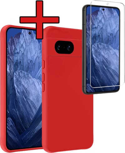 Hoesje - Met Screenprotector - Geschikt voor Google Pixel 8a - Sterk & Shockproof - Telefoon Hoes - Back Cover - Siliconen Case - Telefoonhoes - Rood