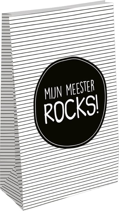 5x Kraft Zakjes Mijn Meester Rocks! - 5 zakjes - 14x8x26cm - Uitdelen - Traktatie - Meester - Einde Schooljaar