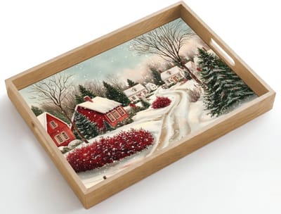 Dienblad hout 50x35 cm - Schootdienblad - Kerstsfeer - Landelijk - Rood - Borrelplank rechthoek - Plateau dienbladen