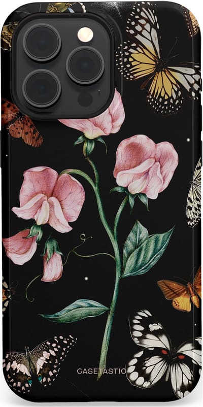 Casetastic hoesje geschikt voor Apple iPhone 15 Pro Max - MagSafe - Dubbellaagse bescherming - Vleugels en bloemen - Fashion Case - Zwart Grijs Taupe