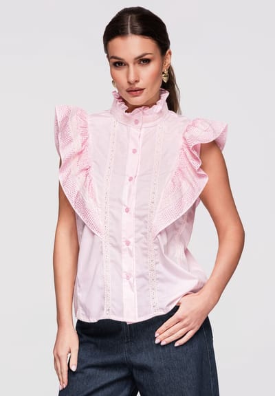 OMBRE Overhemd - Regular Fit - Katoen - Mouwloos Roos S