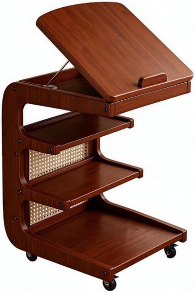 Houten bijzettafel - Mobiel tafeltje - Opbergen en werken - In hoogte verstelbaar - 24.8" H - Bruin