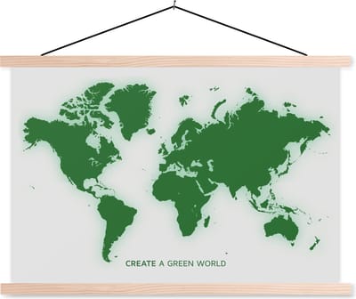 Wereldkaart modern groen schoolplaat platte latten blank 150x100 cm - Foto print op textielposter (wanddecoratie woonkamer/slaapkamer)