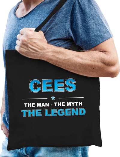 Naam cadeau Tasje voor Cees - The man, The myth the Legend - katoenen - zwart - verjaardag - vaderdag - collega - vriendin