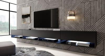 Meubella - TV-Meubel Asino LED - Mat Zwart - 280 cm