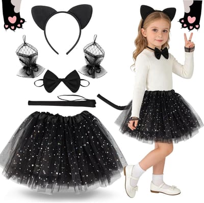 Schattig kinder kattenkostuum voor meisjes - Dierenoutfit voor carnaval en Halloween feestjes, inclusief accessoires