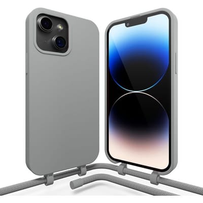 Coverzs Silicone case met koord - Telefoonhoesje met koord - Backcover hoesje met koord - touwtje - geschikt voor Apple iPhone 14 - grijs