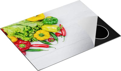 Chefcare Inductie Beschermer Groentes op Wit Hout - 70x50 cm - Afdekplaat Inductie - Kookplaat Beschermer - Inductie Mat
