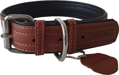 WAUDOG Soft Halsband / Hondenhalsband - Leder - Bruin - L - Breedte: 35 mm - Nekomtrek: 46 - 60 cm (GELIEVE ALVORENS BESTELLEN OPMETEN)