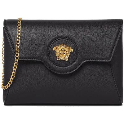 Versace Klassieke Envelopstijl Prachtige Kalfsleren Schoudertas Dames Schoudertas Zwart 1003018-DVIT2T-1B00V Basic Set (Bag+Dust Bag) black