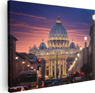 Artaza Canvas Schilderij Rome - 40x30 cm - Klein - Wanddecoratie Zonsondergang - Muurdecoratie Skyline - Christelijke Wanddecoratie
