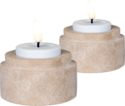 Artichok Joah Kaarsenhouder Set van 2 - Beige - Travertijn - Steen - Handgemaakt