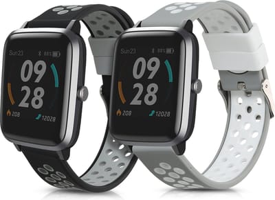 kwmobile 2x horlogebandjes geschikt voor Willful Fitnesstracker / Smartwatch bandje - Smartwatch bandjes van TPU - Activity tracker horloge band in zwart / grijs / grijs / wit