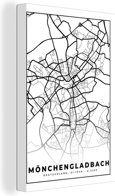 Canvas Schilderij Kaart - Plattegrond - Mönchengladbach - Stadskaart - 20x30 cm - Wanddecoratie