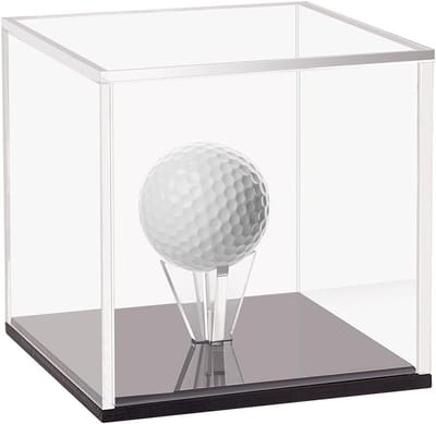 Allecto Plus - Golfbal Display van Acryl 76x76x76 cm - Transparant Golfbaletui voor Individuele Golfballen - Opbergdoos met Zwarte Bodem