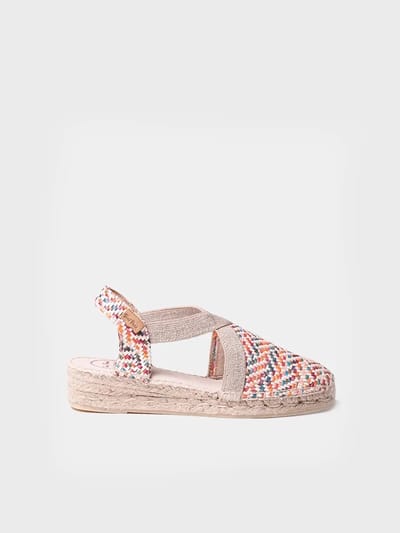 Platte espadrilles voor dames van veelkleurig raffia | VERA-MS