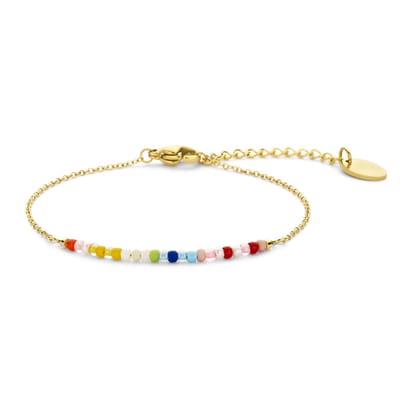 CO88 Collection 8CB-91304 Kralen Armbandje - Armband - Kraaltjes - 2mm - 16,5+3cm - Multi Kleuren - Goudkleurig