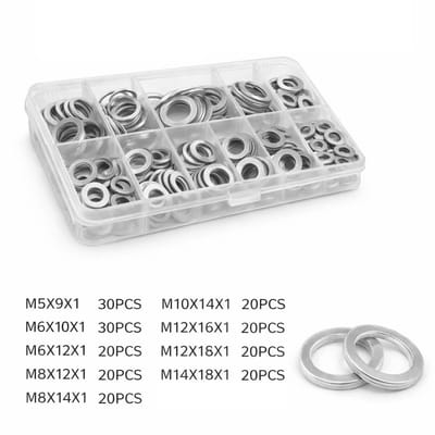 Set van 200 aluminium ringen (M5, M6, M8, M10, M12, M14)