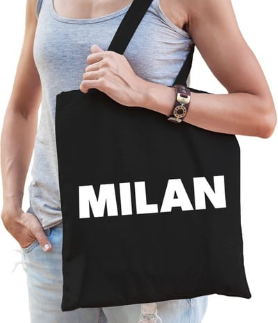 Katoenen Milaan/wereldstad tasje Milan zwart - 10 liter - steden cadeautas
