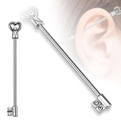 Industrial piercing hart met sleutel - wit - LMPiercings