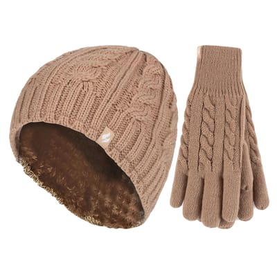 Dames Fleece Gevoerde Thermische Muts & Handschoenen Set voor de Winter
