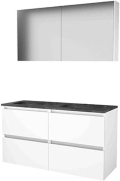 Basic-Line Comfort 46 Badkamermeubelset - 120 x 46 cm - Greeploos - 4 Lades - Hardstenen Wastafel - Zonder Kraangat - Spiegelkast - Ice White