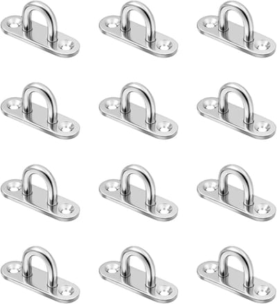 Zware plafondhaken set van 12 - RVS U-vormige haken met oogplaat voor maximaal 80 kg, ideaal voor hangmatten en dekvloeren