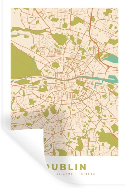 Muurstickers - Sticker Folie - Kaart - Dublin - Stadskaart - Vintage - Plattegrond - 20x30 cm - Plakfolie - Muurstickers Kinderkamer - Zelfklevend Behang - Zelfklevend behangpapier - Stickerfolie