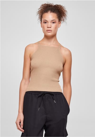 Urban Classics - Rib Knit Crossed Back Mouwloze top - XXL - Beige