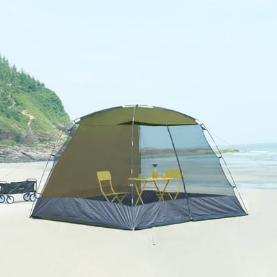 Paviljoen Beekdaelen met klamboe 305x305x213 cm groen en grijs