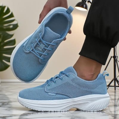 Nieuwe Heren Hardloopschoenen Ademend Mesh Comfortabele Barefoot Schoenen Brede Teen Dikke Zool Schoenen Outdoor Kamperen Zachte Heren Sneakers 36 hemelsblauwe kleur