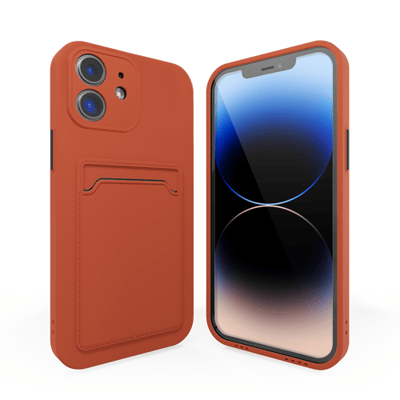Backcover hoesje met pashouder - Geschikt voor iPhone 12 hoesje - Pasjeshouder shockproof case - Ruimte voor pasjes - Siliconen hoesje terracotta / bruin