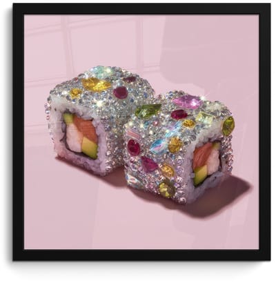 Poster in lijst - Fotolijst 40x40 cm - Posters - Sushi - Rolletjes - Steentjes - Kleurrijk - Posterlijst zwart - Decoratie - Wanddecoratie woonkamer - Muurdecoratie slaapkamer