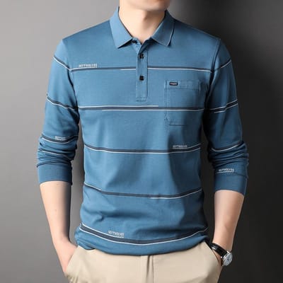 Polo décontracté à manches longues pour hommes, nouvelle collection printemps et automne, t-shirt en coton lavé avec poche véritable pour hommes M gray
