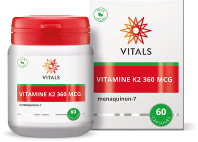 Vitals Vitamine K2 360 mcg - 60 capsules. Hoge dosering in superieure vorm van menaquinon-7 (MK-7).