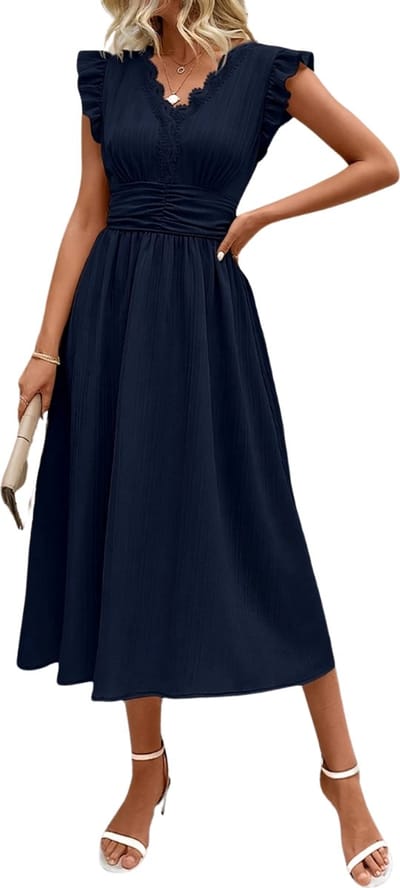 Livano Zomerjurk Dames - Zomerjurken - Volwassen - Jurk - Ibiza Stijl - Sundress - Marineblauw - Maat S